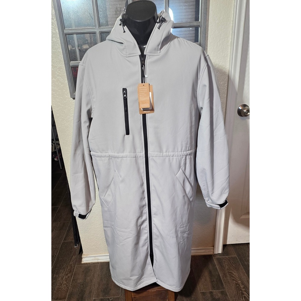 Wantdo Mens Softshell Long Hooded Parka Jacket Grey XL MK002 NWT